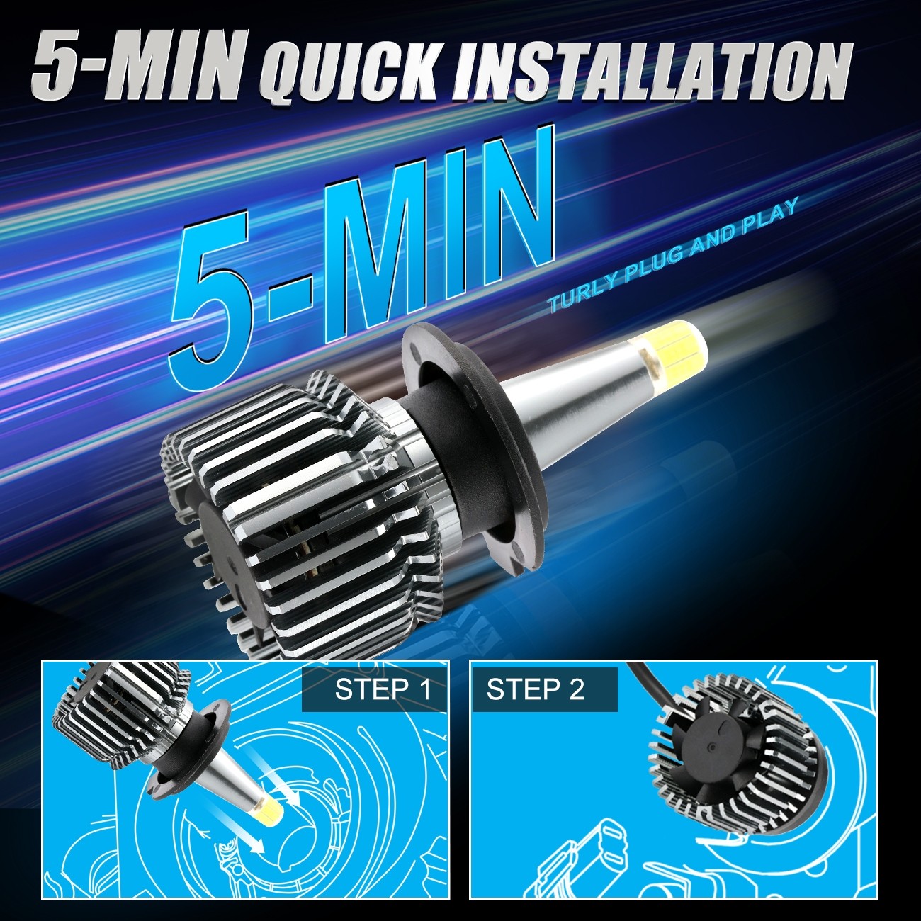 8-sides H7 LED Headlight High/Low Beam Kit Bulbs 3000000LM Super Bright 6000K 2x