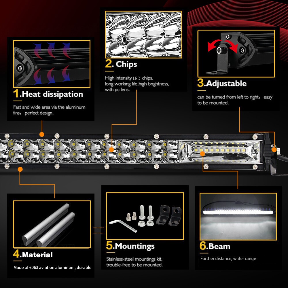 Dual Row 7″-52″ Slim LED Light Bar Spot Flood Combo Fog Offroad Car Trucks 4WD