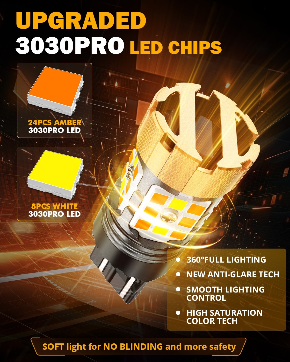 AUXBEAM 7443 7440 7444NA Switch back LED DRL/Turn Signal Light Bulbs White&Amber