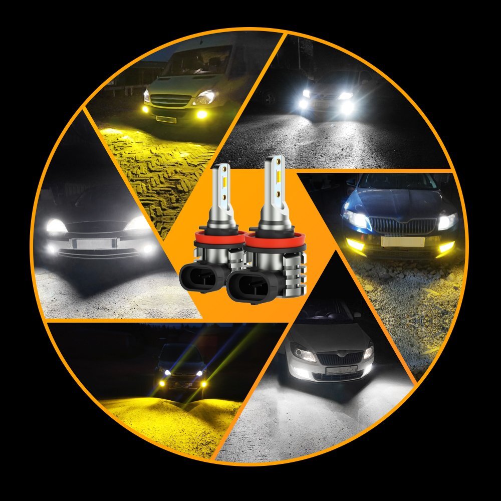 2PCS H11 H9 H8 Dual Color Switchback White Yellow CSP LED Fog Light Bulbs 30W US