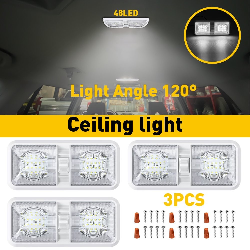 3PCS 12V LED RV Ceiling Interior Boat Light Camper Trailer Double Dome Frost