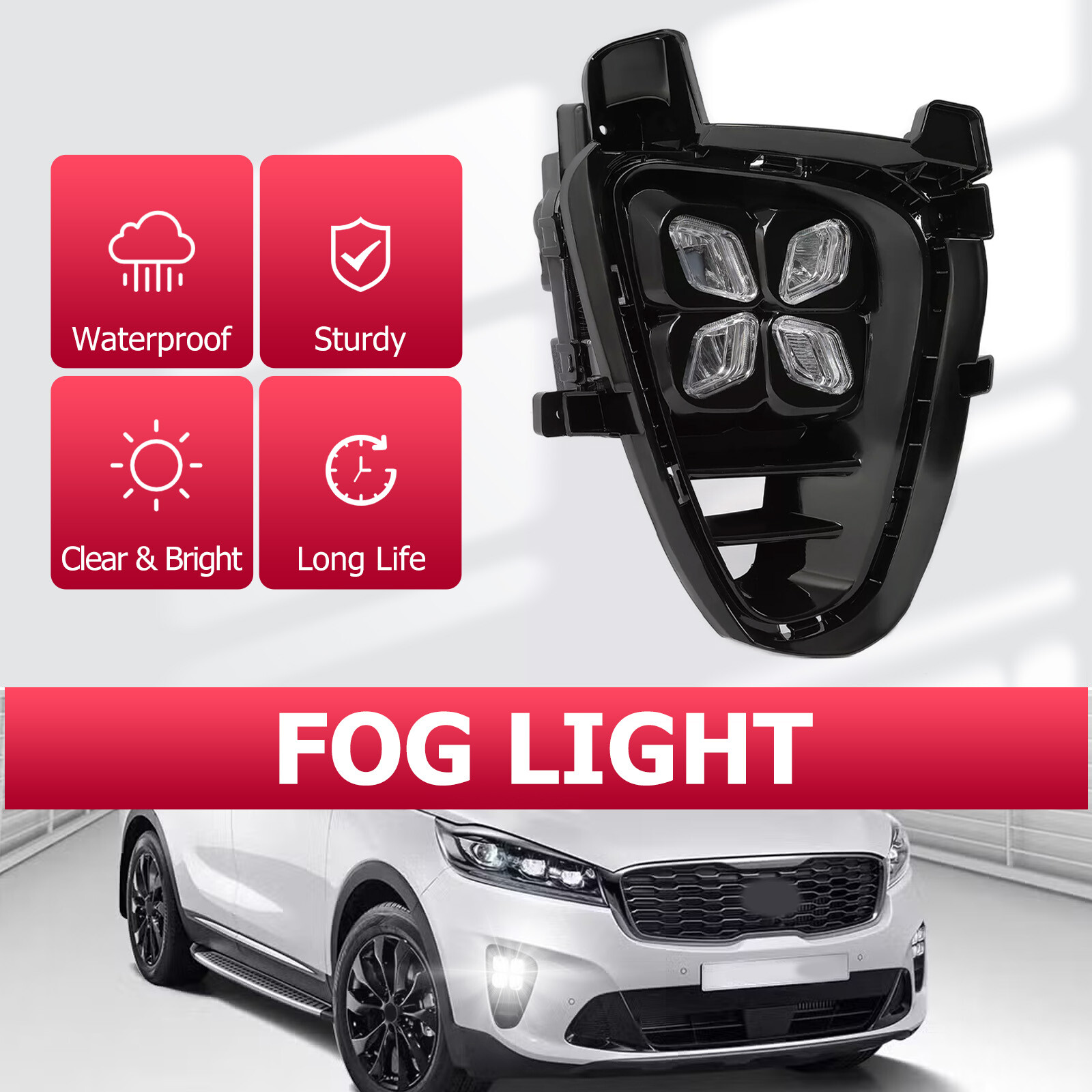 Fit For Kia Sorento 19+ DRL LED Running Fog Lights w/Switch Wire Harness 4 Eyes