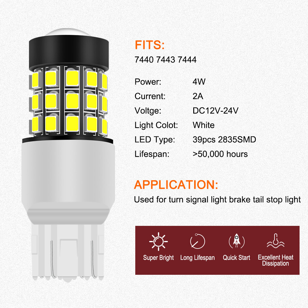 DYNITX Front Rear Turn Signal Light Strobe 7443 LED Bulb For Honda Accord Civic