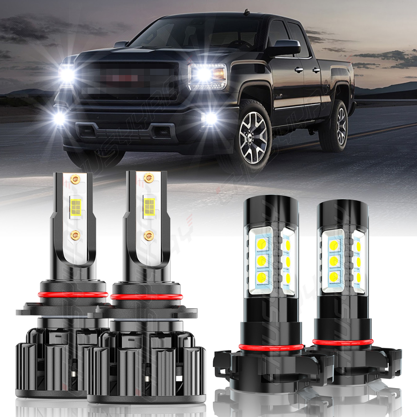 9012/HIR2 H16/5202 LED Headlight Fog Light Kit Bulbs White 6000K Plug&Play 4Pack