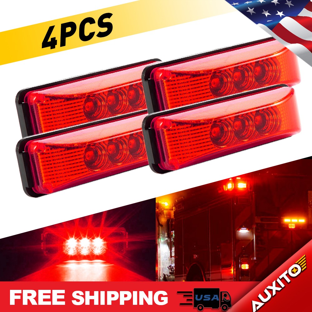 4PC 12V LED Truck Side Marker Lights Tail Daytime Trailer Running Light Red Lamp