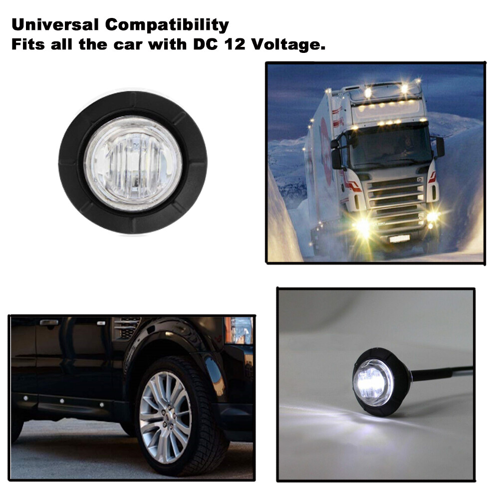 10x Round 3/4″ White LED Side Marker Lights Truck Trailer Bullet Clearance Light