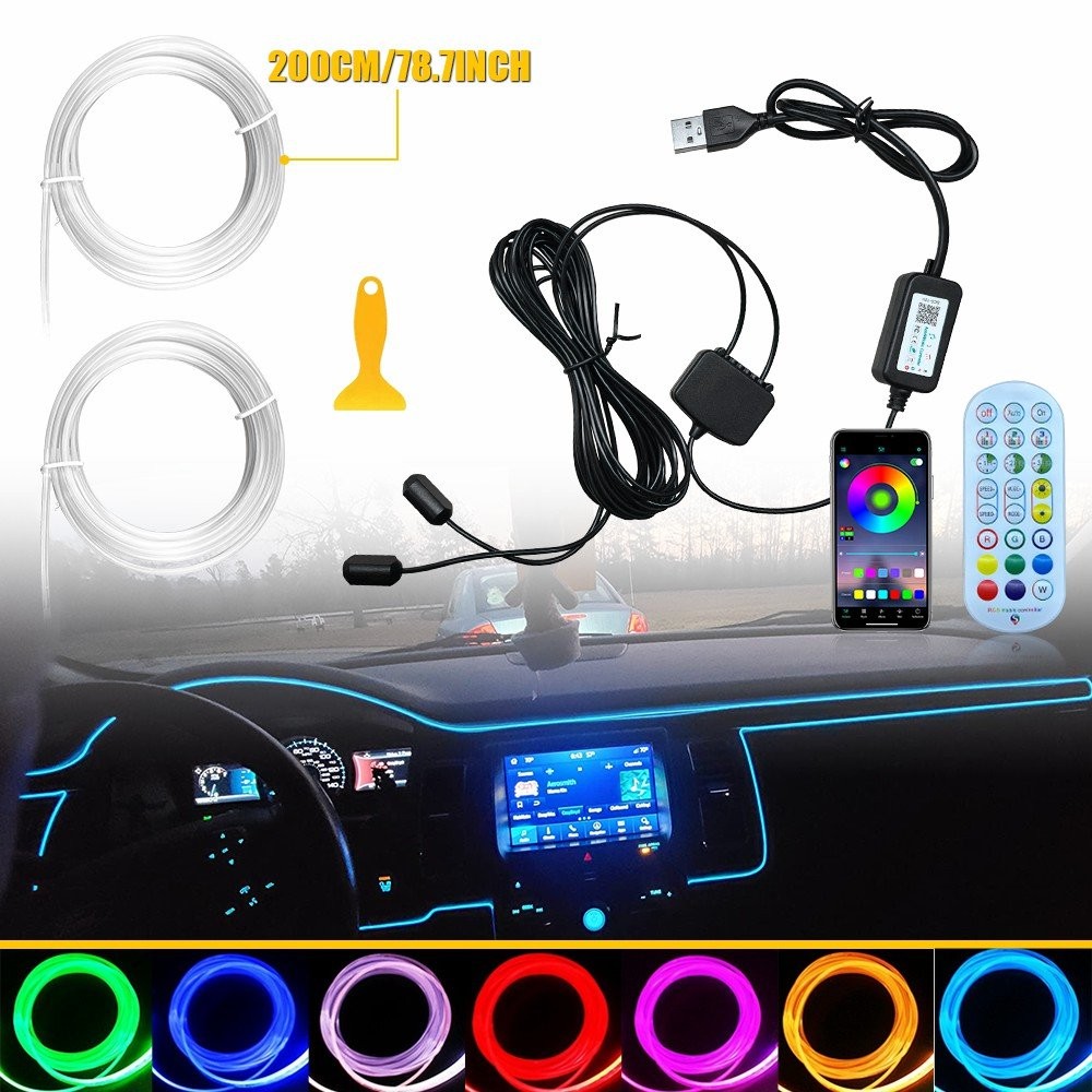 Interior Lamp APP RF Control LED Neon Light Trim Glow Optic Fiber Strip RGB EXC
