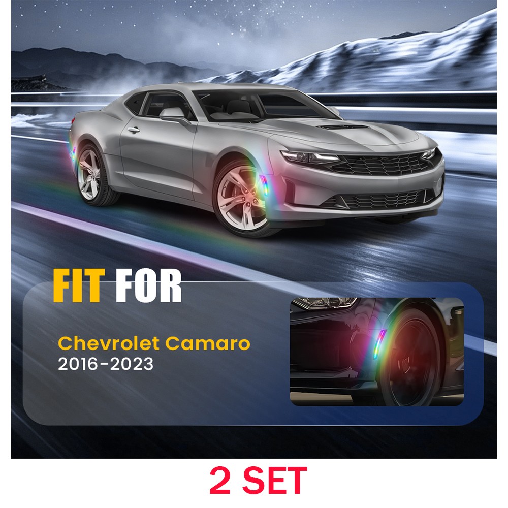 Fits 2016-23 Camaro 8X Smoked Colorful Flowing LED Front+Rear Side Marker Lights