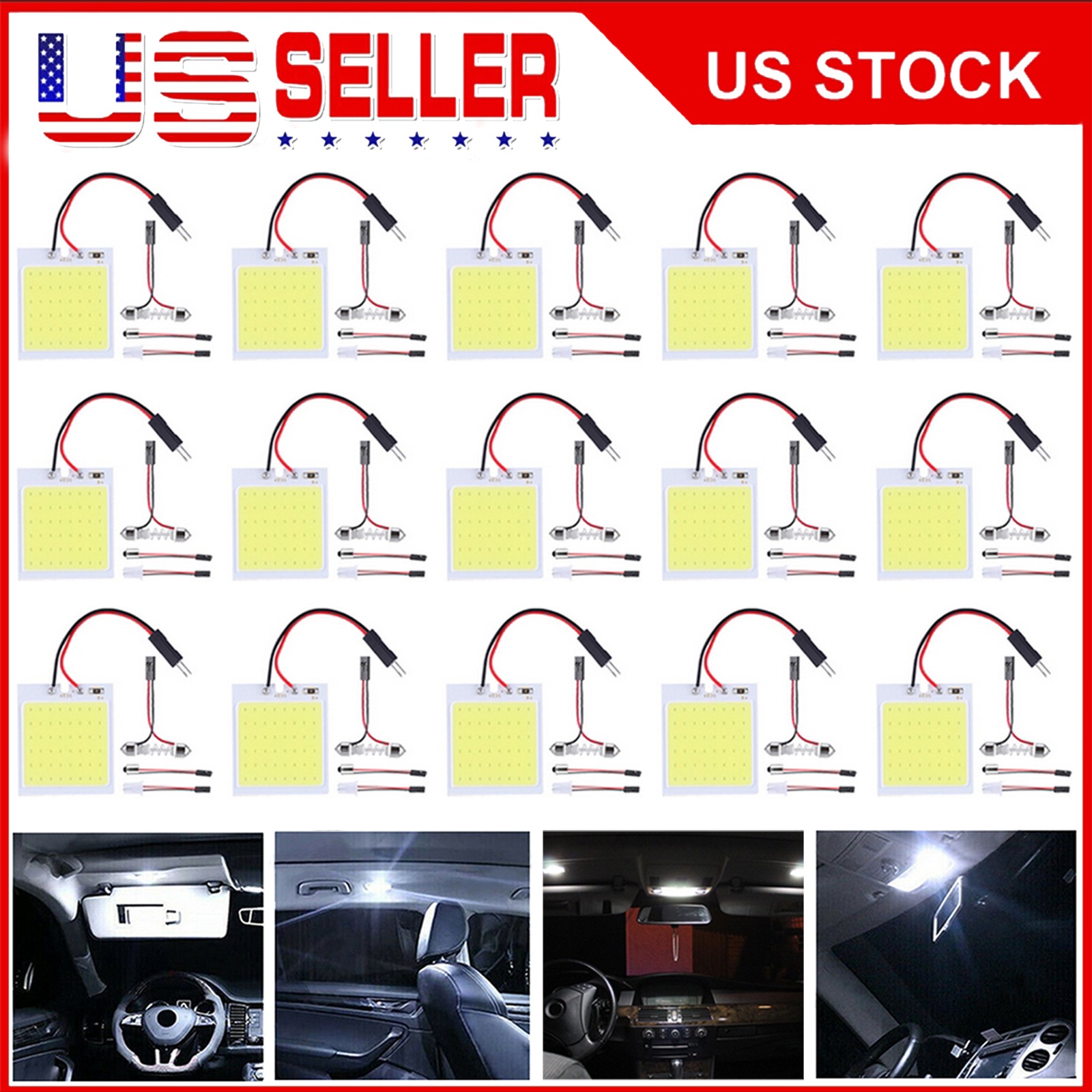 48SMD COB White Panel LED T10 Car Interior Panel Light 12V Dome Lamp Bulbs LOT