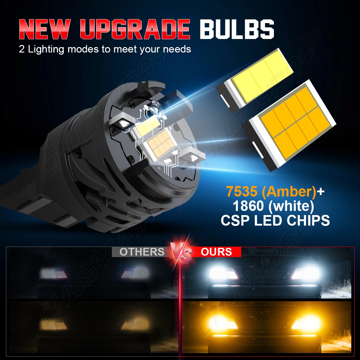 White/Amber High Power 16-SMD 7443 Switchback LED Bulbs FIT Turn Signal Lights