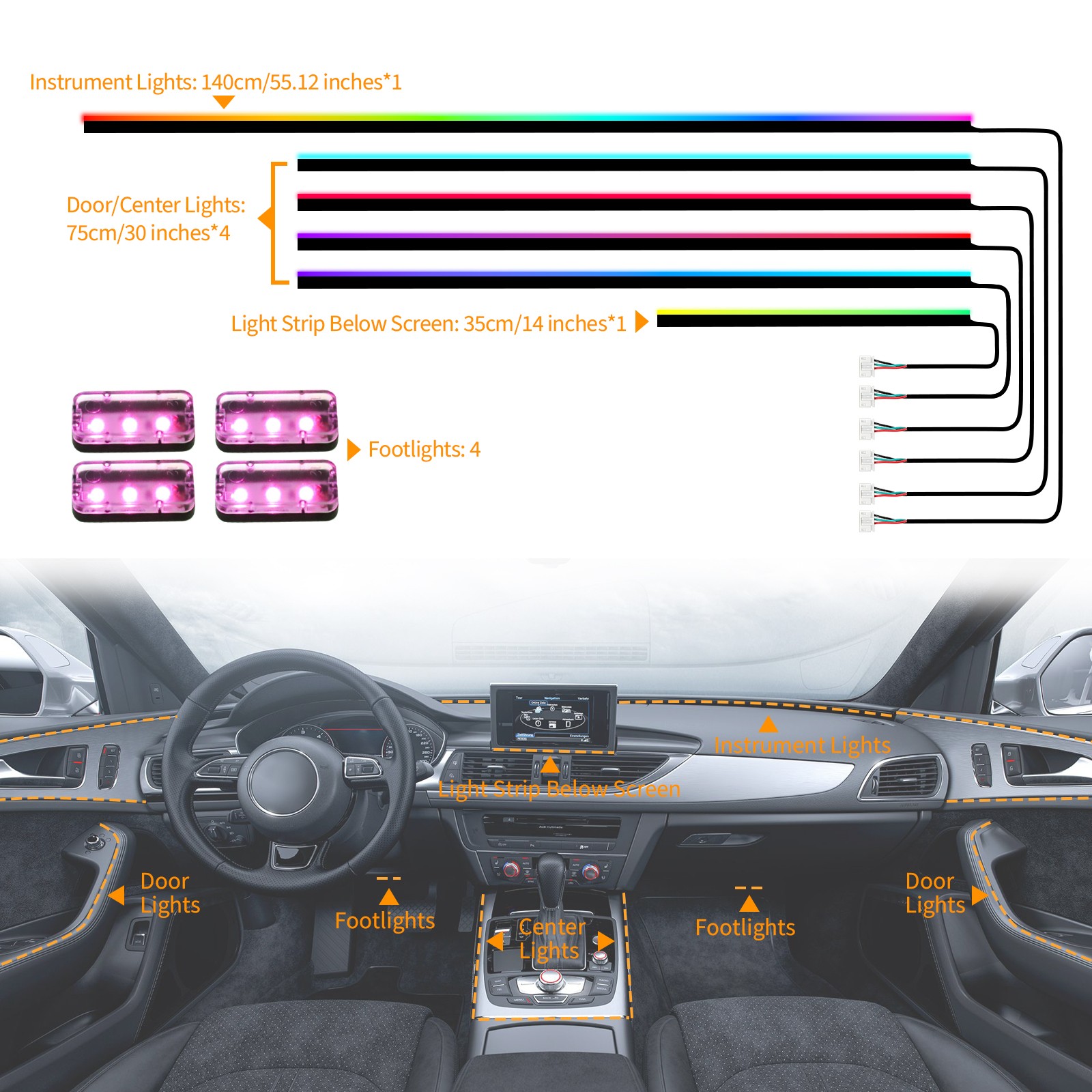 LED Interior Acrylic Strip Light APP-Control Ambient For Tesla Model 3 S X Y