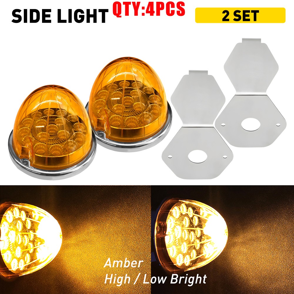 Amber Watermelon LED Clearance Marker Side Lights with Mount Brackets 4-40X