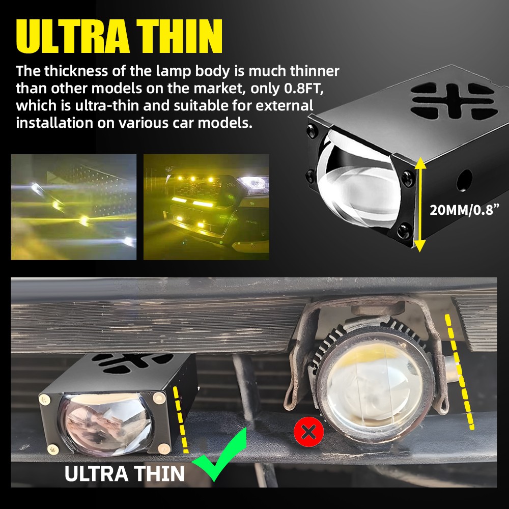 Super Bright White/Yellow Front Grill Driving Lights Mini Projector Fog Lights