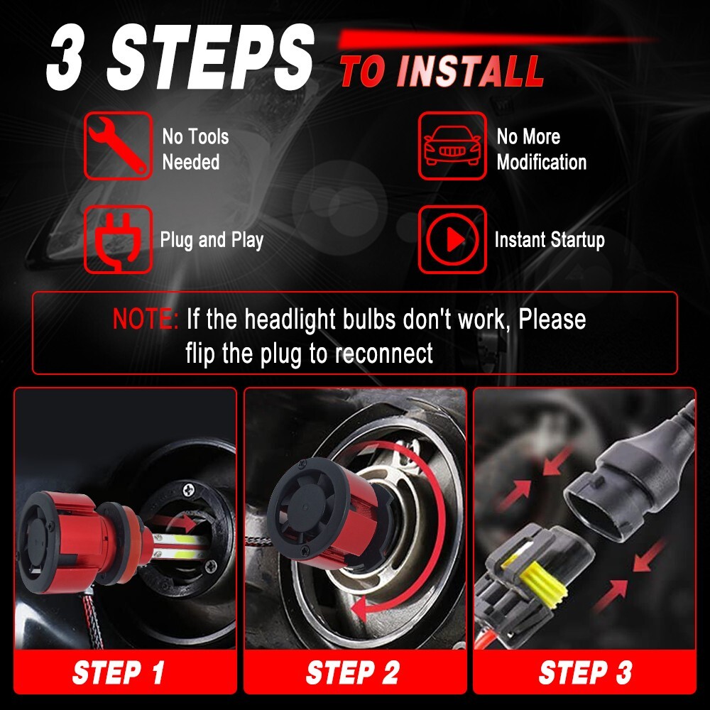 20x 4SIDE H11 H8 H9 LED Headlight Fog Lights Kit Bulbs 6000K High/Low Beam Lamp