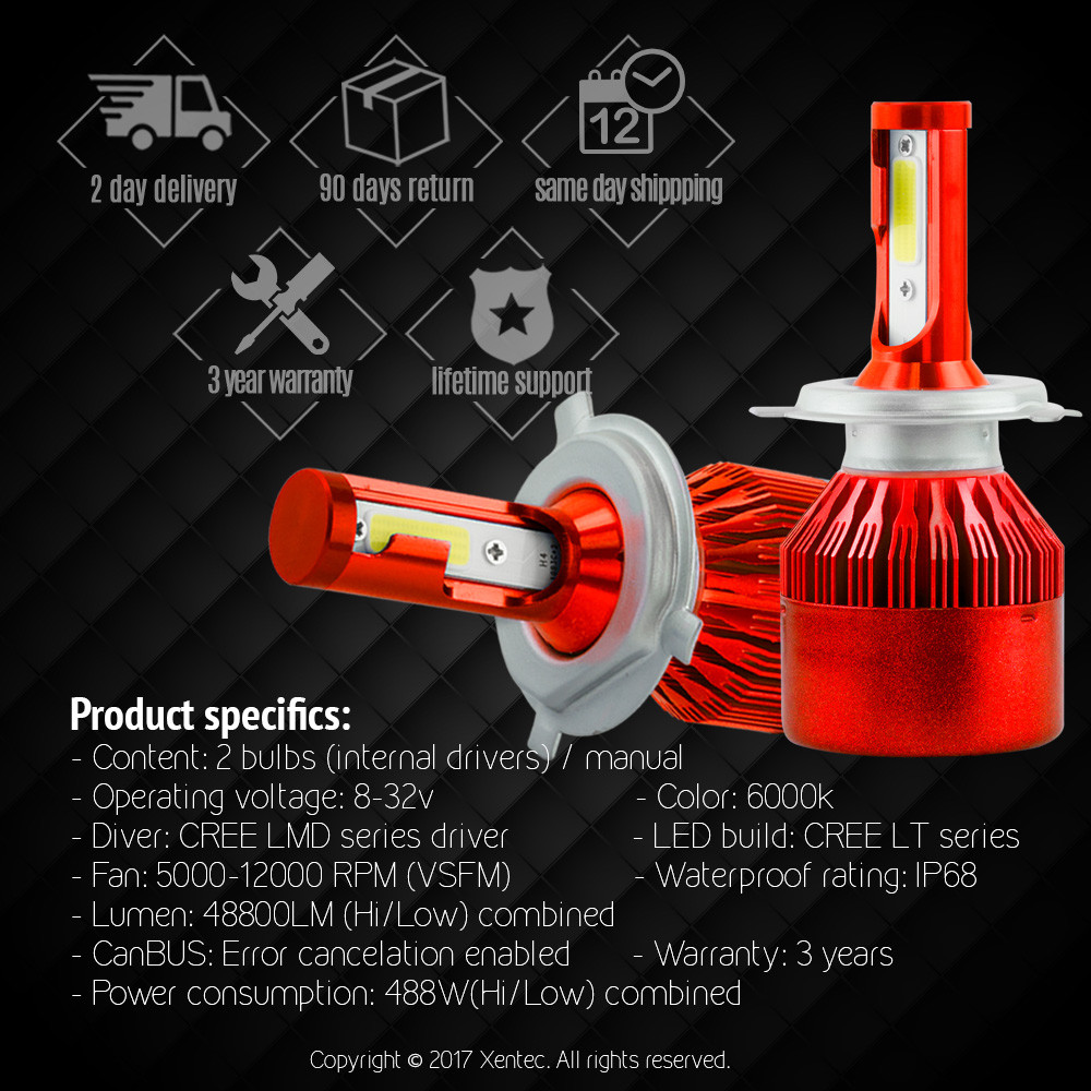 Cree H4 300W LED Headlights Kit Bulbs 6000K/3000K HI-LO Beam + fog light pk HID