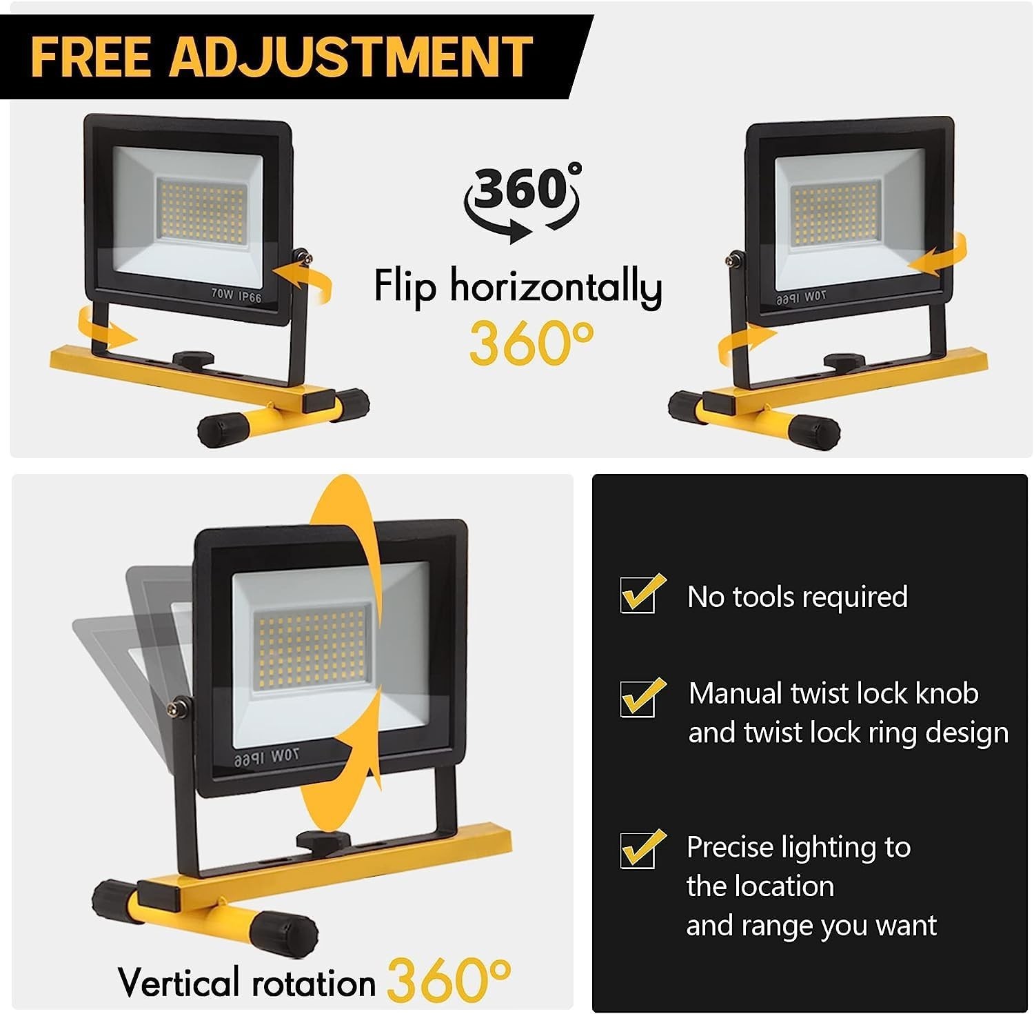 Durable 22000 Lumen LED Work Light with 360° Rotatable Heads & Adjustable Stand