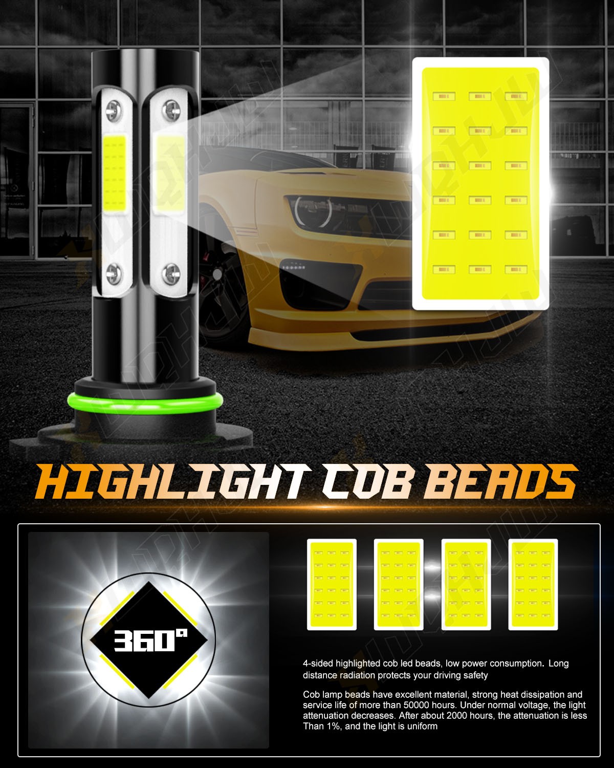 8000K LED Headlight for Jeep Grand Cherokee 03-2010 Hi Low Beam Fog Bulbs Combo