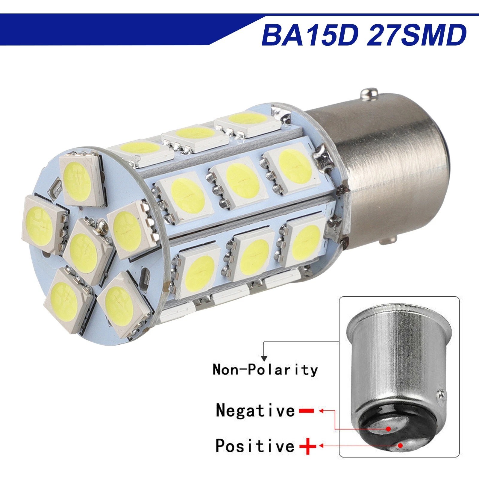 4x Super Bright BA15D 27-SMD LED Interior RV Camper Trailer Light Bulb White 12V