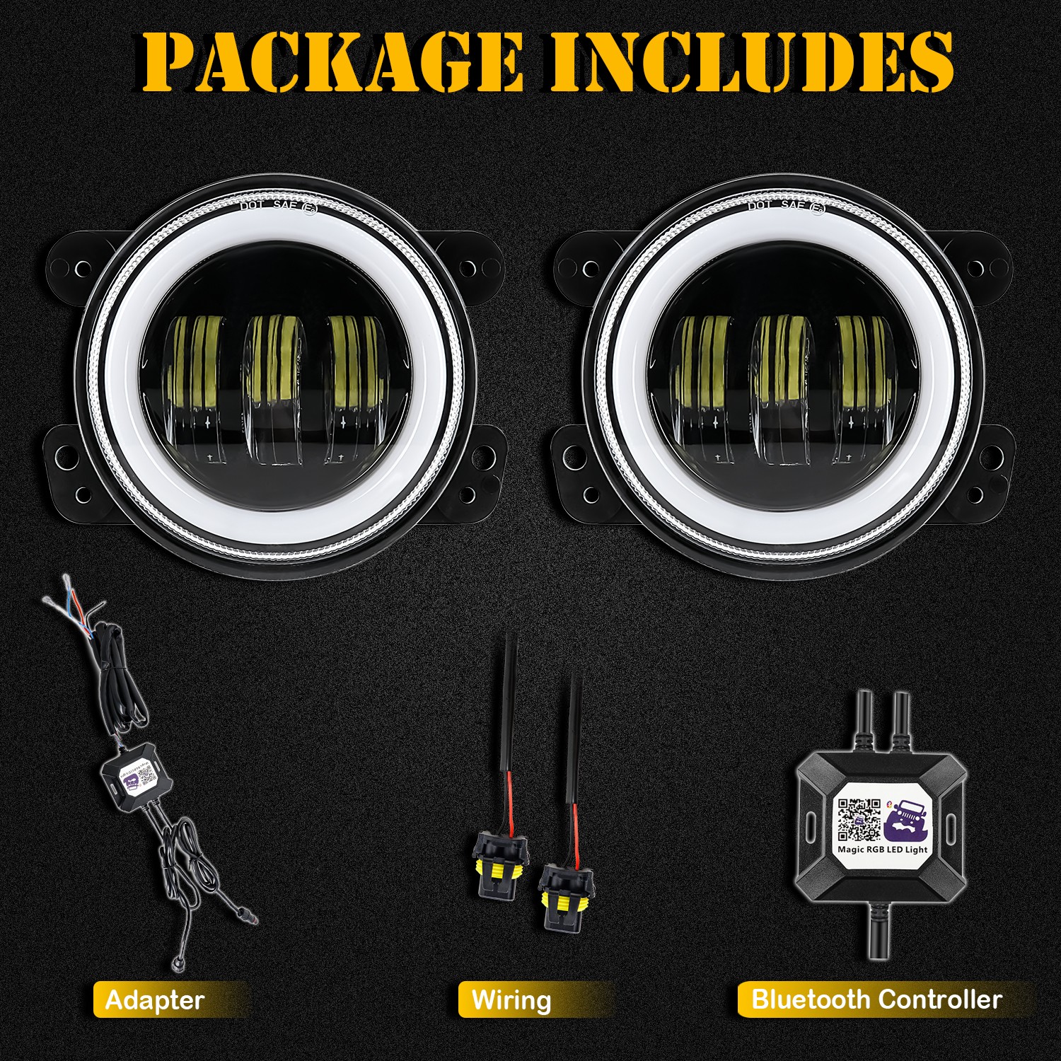 4Inch RGB LED Fog Lights Projector Halo Ring For Jeep Wrangler JK/JL/JT Dodge