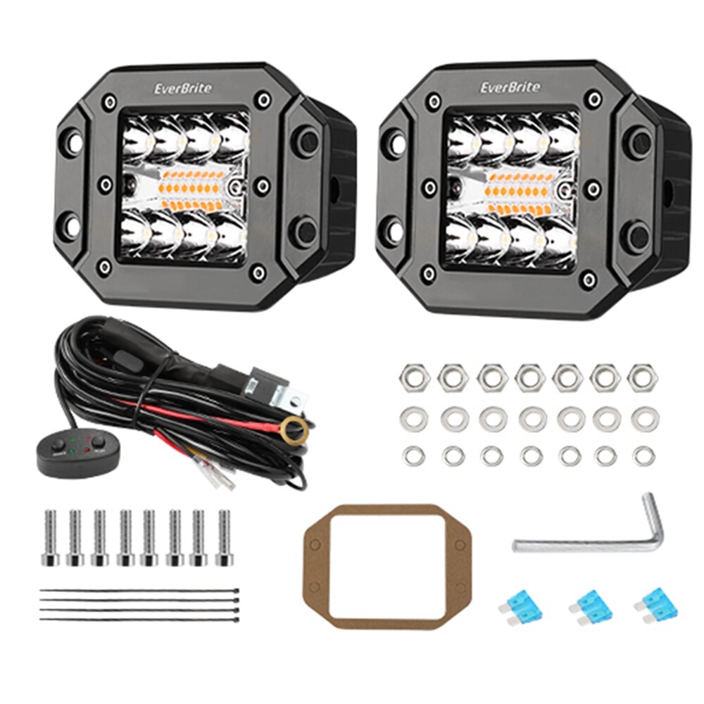 2PCS 48W LED Light Pods Spot Flood White Amber Strobe Off Road Fog Driving Light
