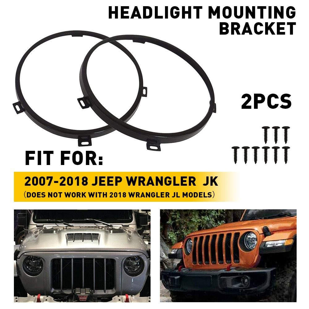 Headlight 7″ Mounting Ring Bracket Black Round for Jeep Wrangler JK JKU 07-18 J