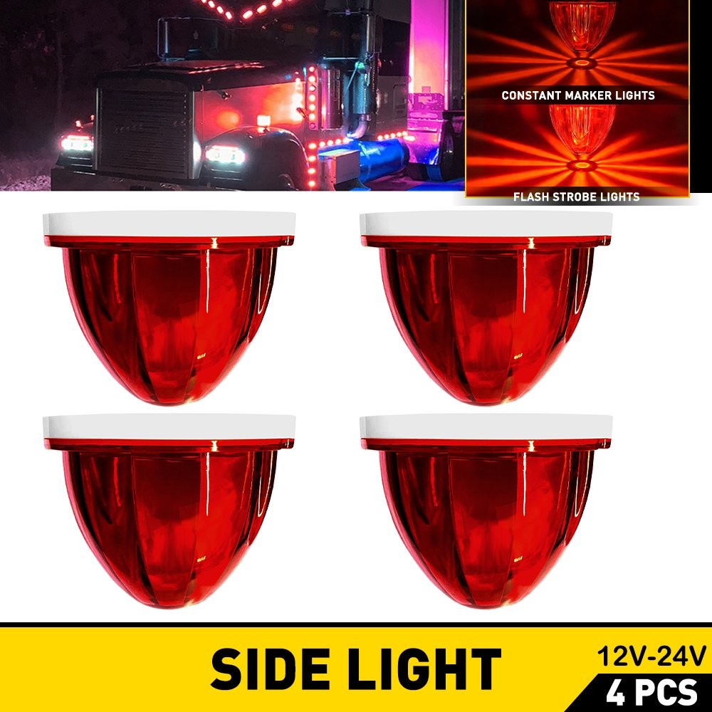 4X Red LED Watermelon Light Side Marker Truck Trailer Turn Signal Light 12-24V H