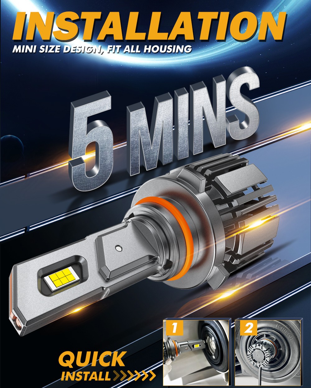 AUXBEAM 9005 HB3 LED Headlight Bulbs High Beam 6500K Bright White Conversion Kit
