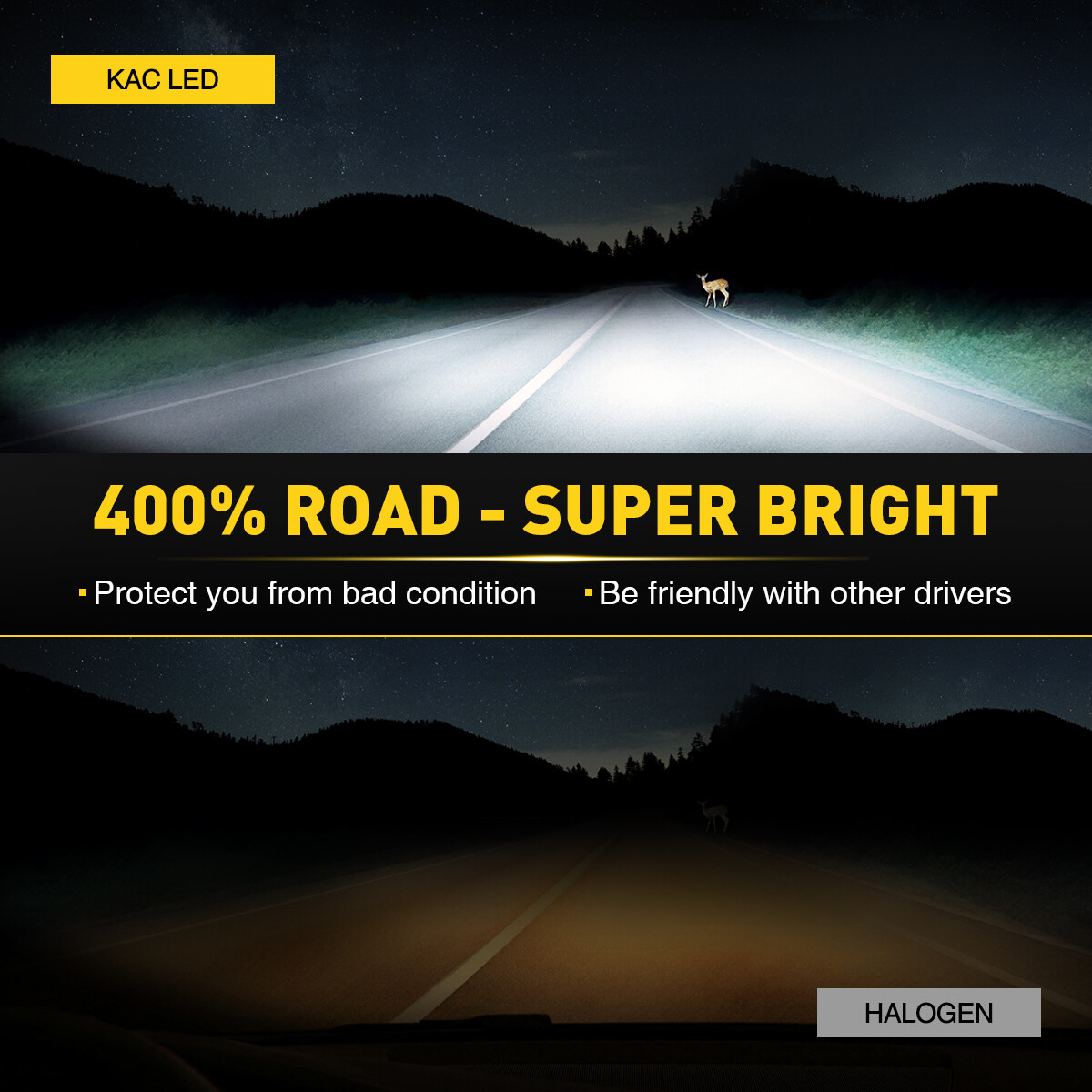 2pcs KAC 9003 H4 Brand NEW LED Headlight Bulbs Kit High-Low Beam 6500K White