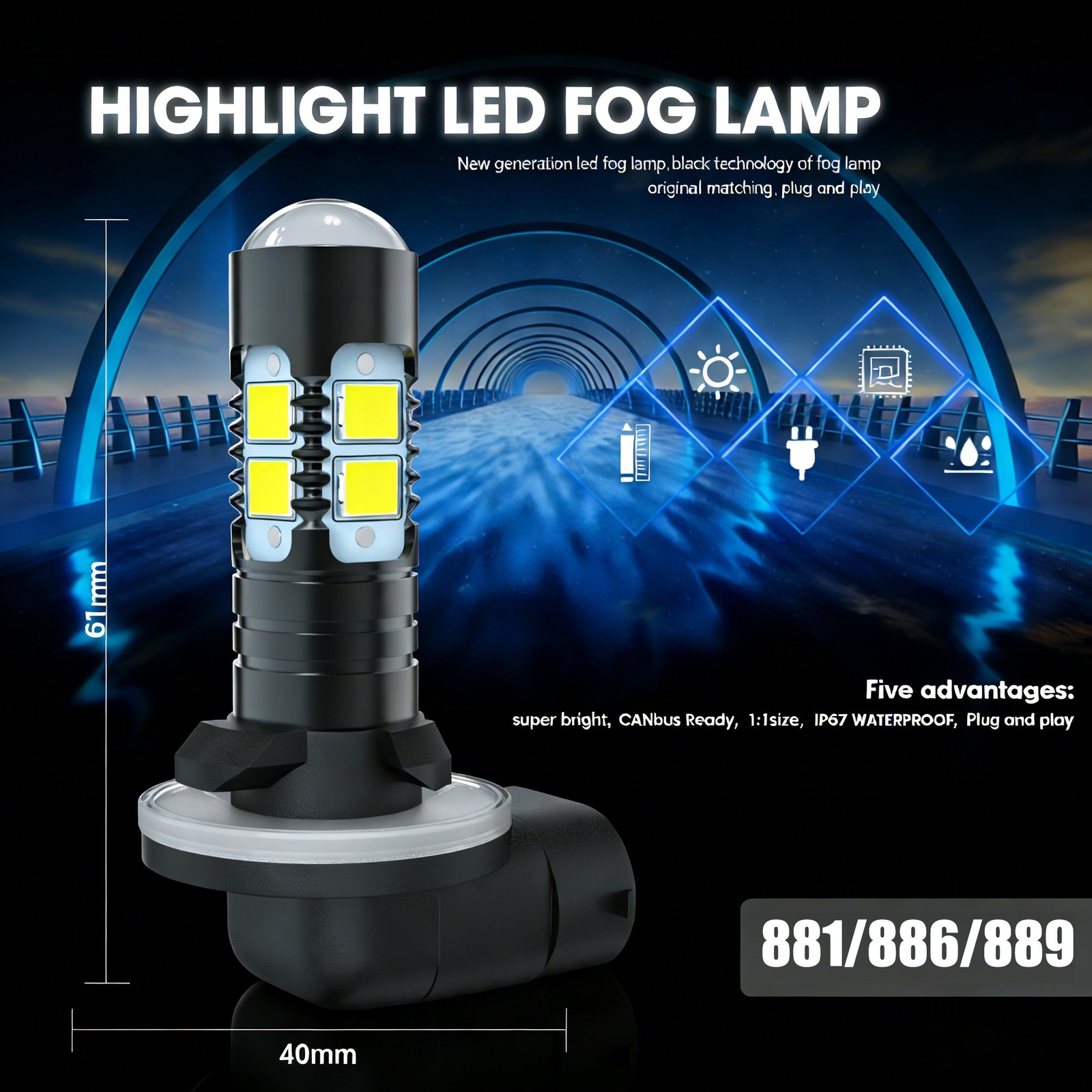 881 LED Fog Light 2x Bulbs Super Bright White 6500K DRL Lamp 889 862 894 896 898