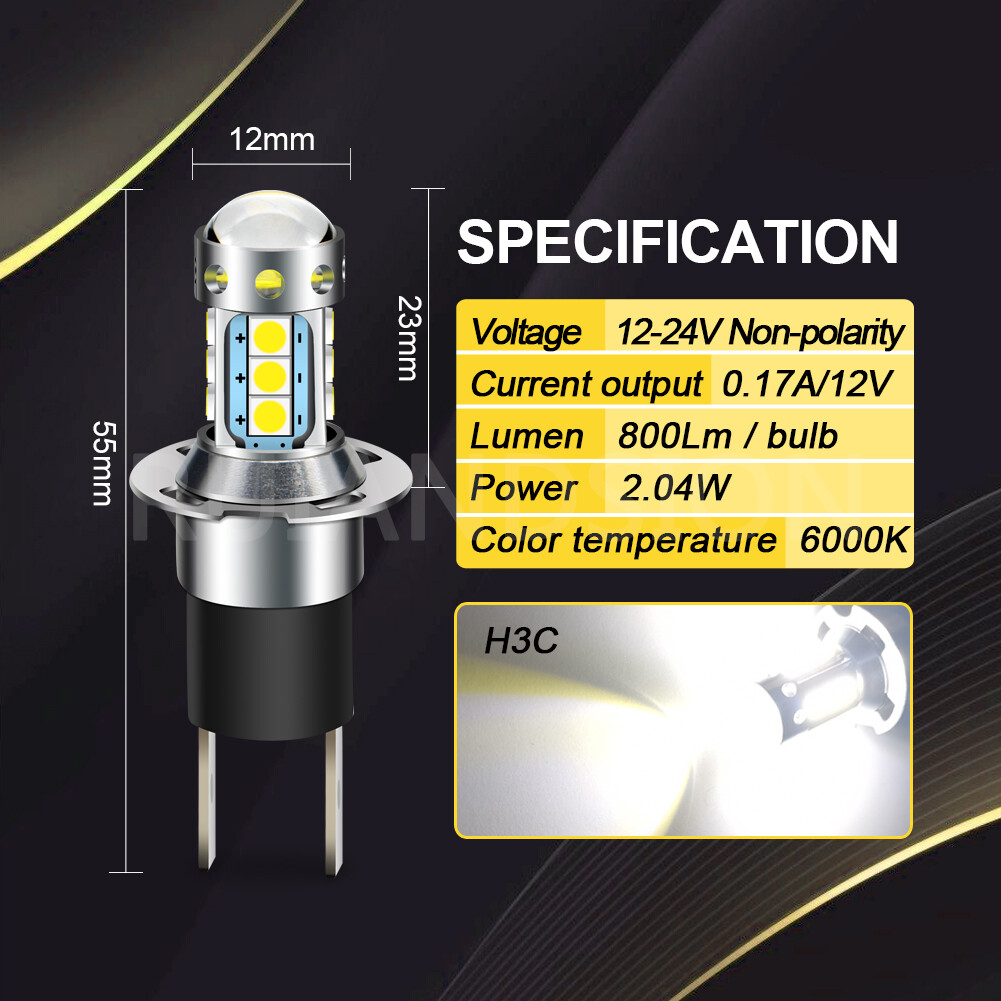 2PCS H3C 2835 LED DC12-24V Car Fog Light Daytime Running Bulb Globe White/Yellow