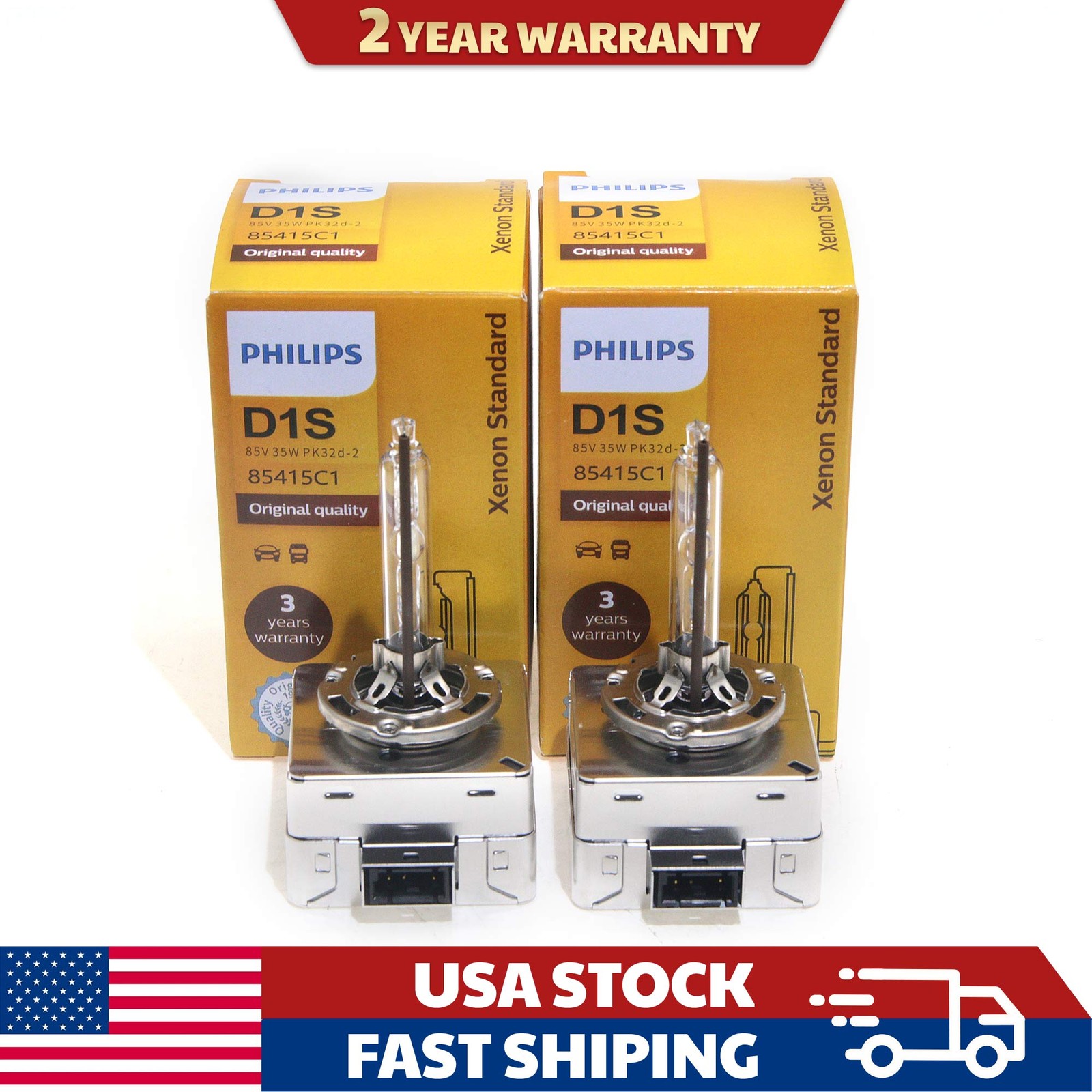 Pack of 2-Genuine Philips D1S HID Xenon Headlight Bulb 85415C1 OEM DOT 4200K