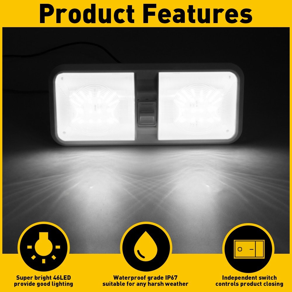 RV Interior 48 LEDs Light Ceiling Camper Trailer 11V-18V 600LM with Switch White