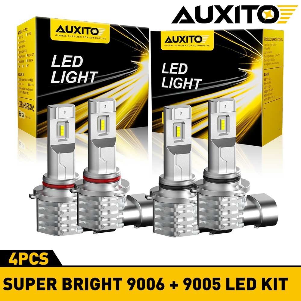 Clear White LED Headlight Kit 9005 9006 Bulbs High/Low Beam Fanless 6500K AUXITO