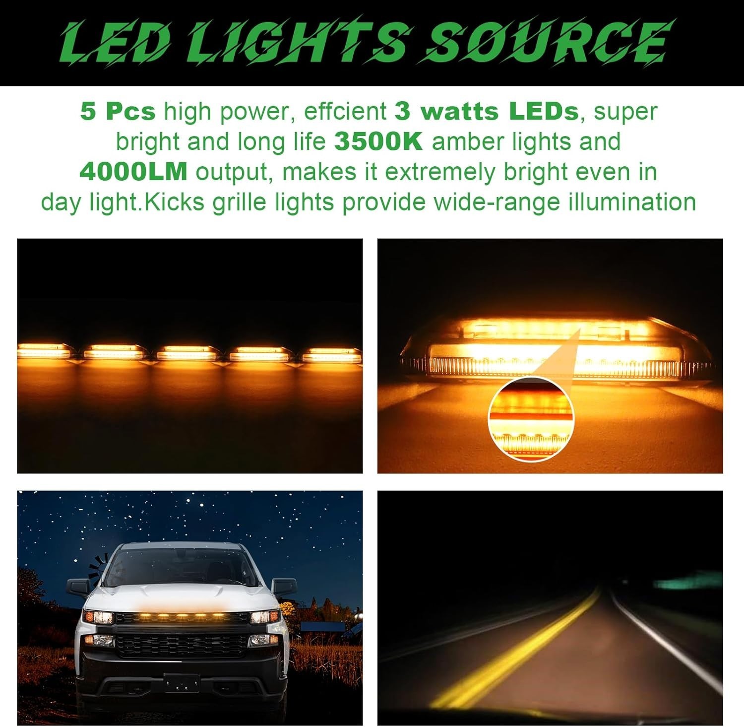 LED Front Grill Grille Lights for 2019-2021 Silverado 1500 Custom Trail Boss WT