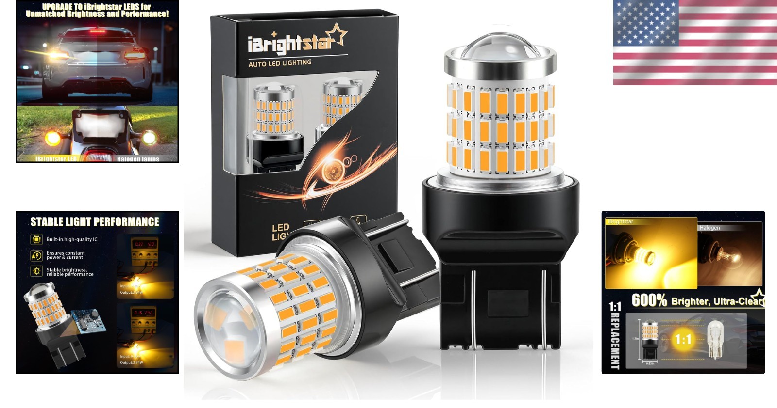 7443 LED Turn Signal Bulbs Amber Pack of 2 for Vehicle Blinker Lights