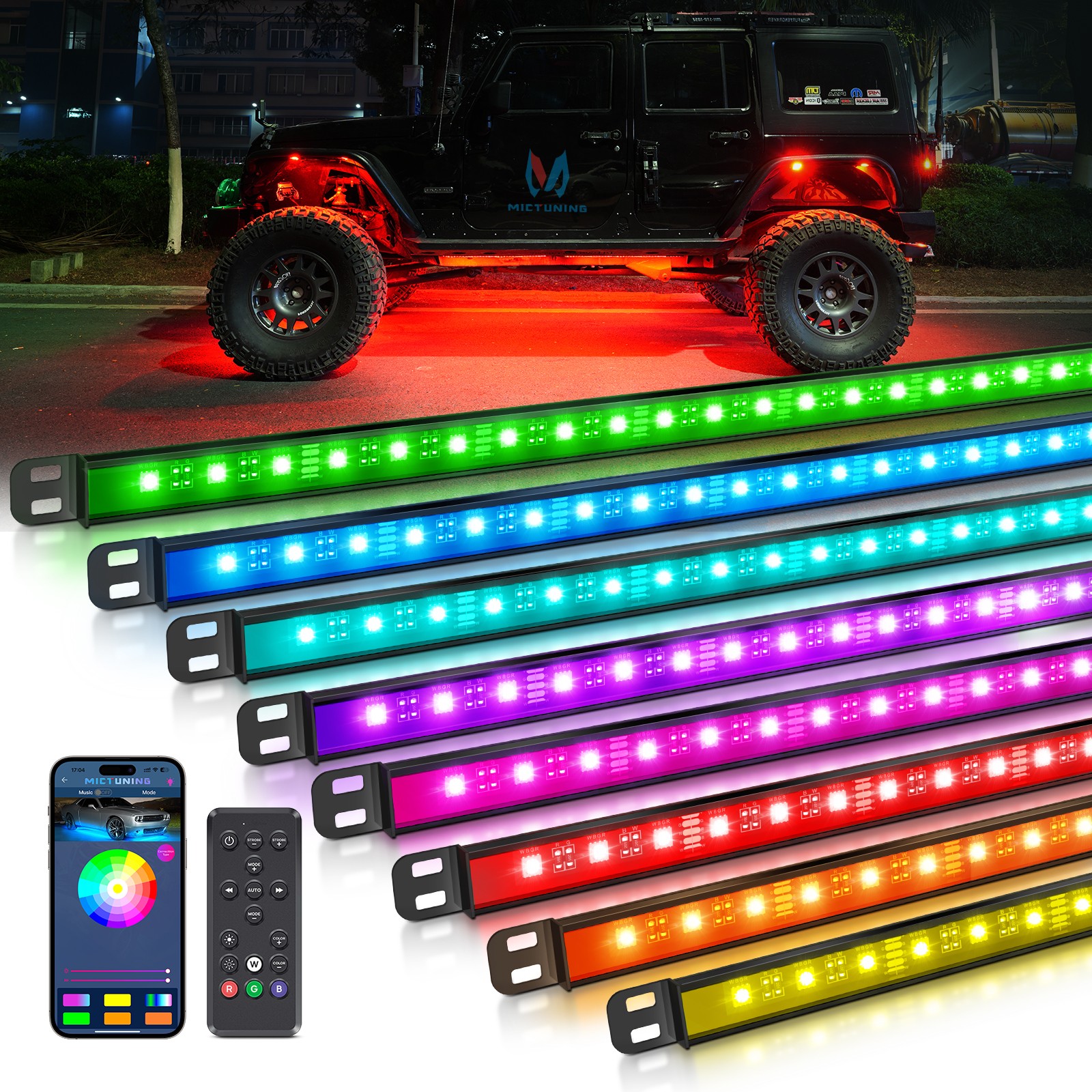 8PCS RGBW LED Light strips,Underbody Underglow Light Bars Aluminum Light strips