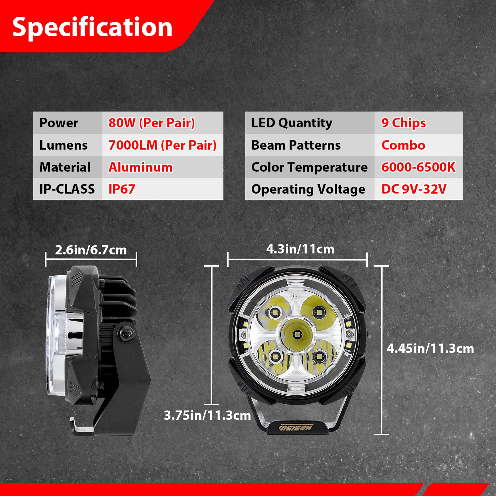 3.5/5“/7″ Round LED Driving Work Lights Ditch Spot Flood Pods Head Lamp & Cover