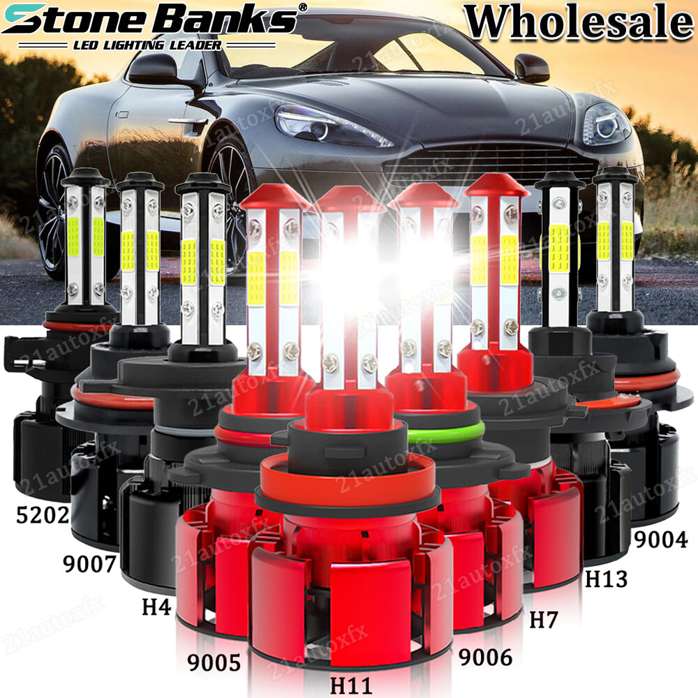 H4 H7 9005 9006 H11 H13 9004 9007 5202 4-Side LED Headlight Bulbs Kit Hi/Lo Beam