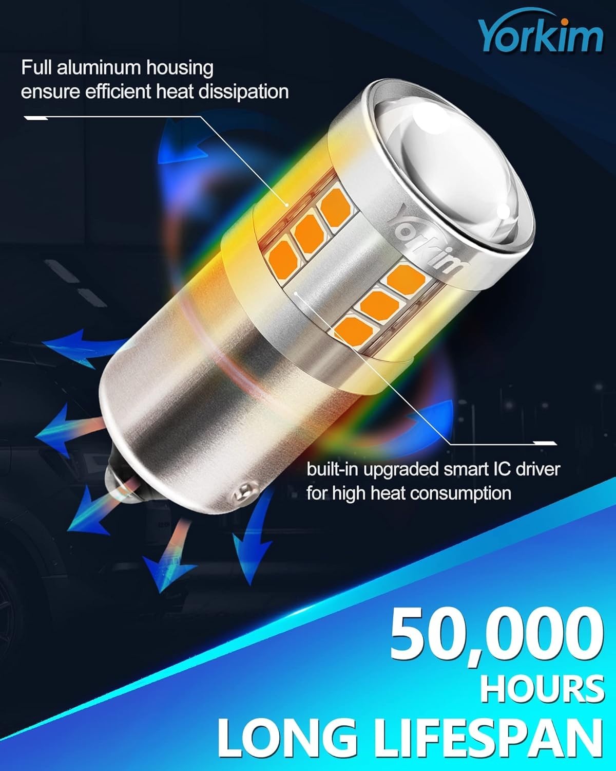 Super Bright 1156 LED Amber Bulb, Pack of 2, for Vehicle Turn Signals & Blinkers