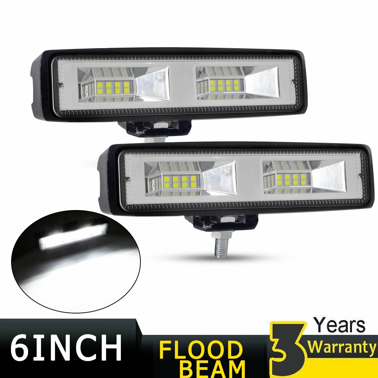2X 6 Inch LED Work Lights 48W 12V Driving Strip Flood Beam light Bar SUV Offroad