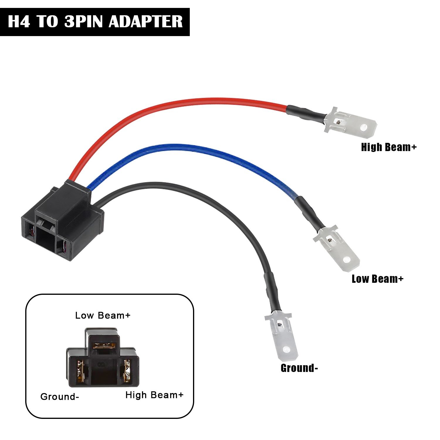 H4 9003 Wire Sockets Wiring Harness H4 to 3 Pin Adapter for 5×7 4×6 Headlight