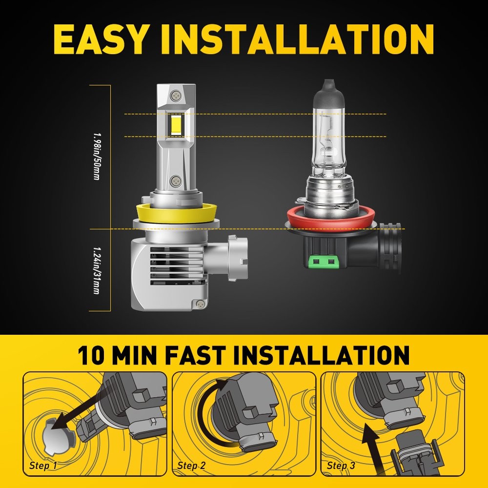 H11 H8 LED Headlight Low Beam Bulbs Canbus Super Bright 6500K Plug Play 2-20X