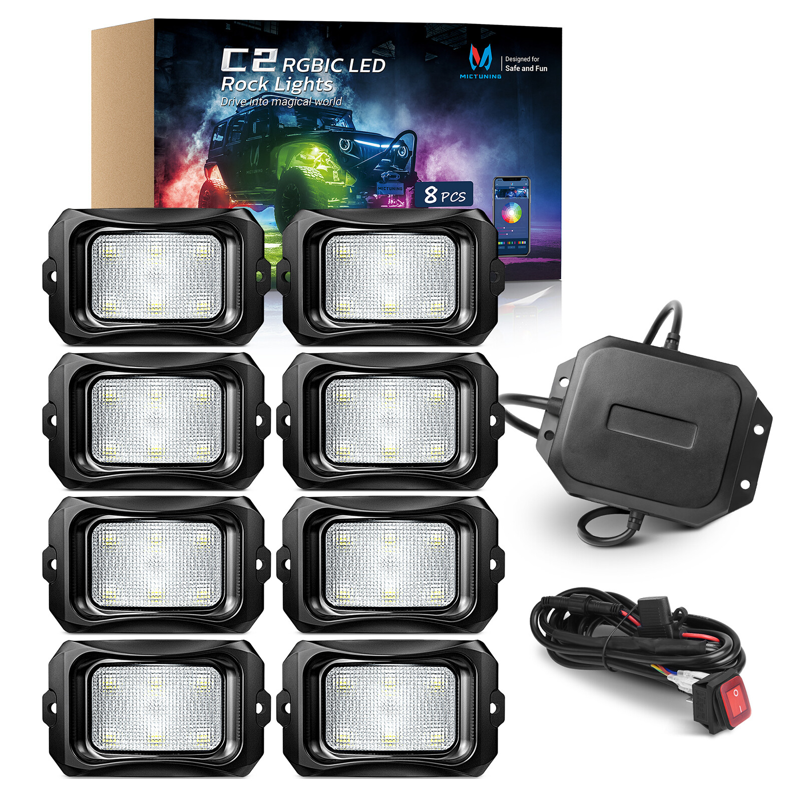 8/10/12 Pods RGB LED Rock Lights Offroad Truck APP Underbody Underglow Neon Kit