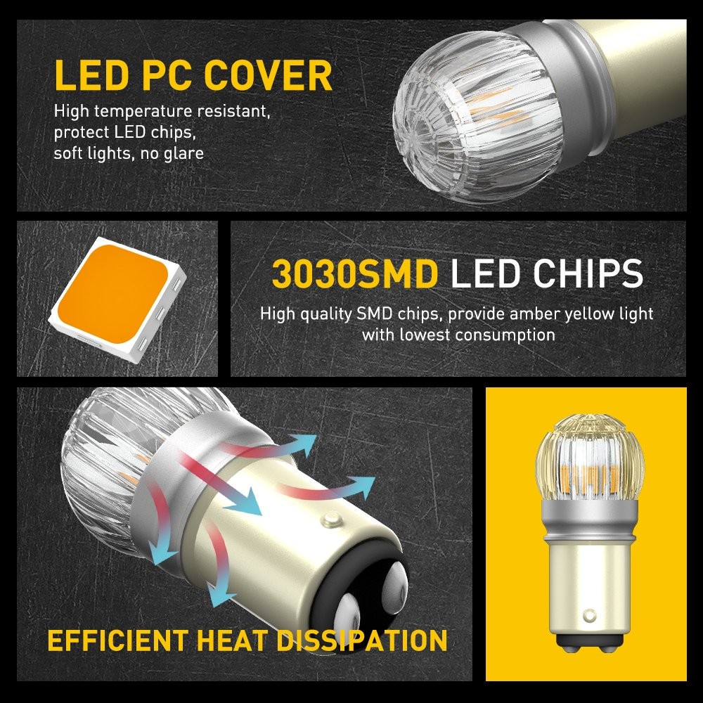 2X AUXITO 1157 Amber yellow LED Turn Signal Parking Light Bulb Error Free EOE