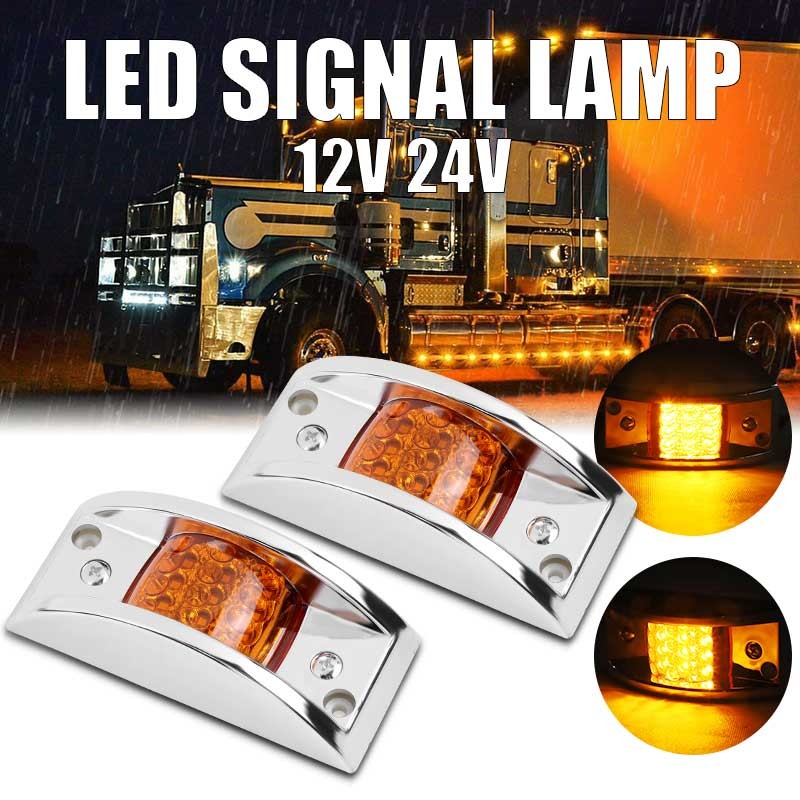 Amber Sealed Chrome 12-LED Side Marker Clearance Truck Trailer Lights Waterproof