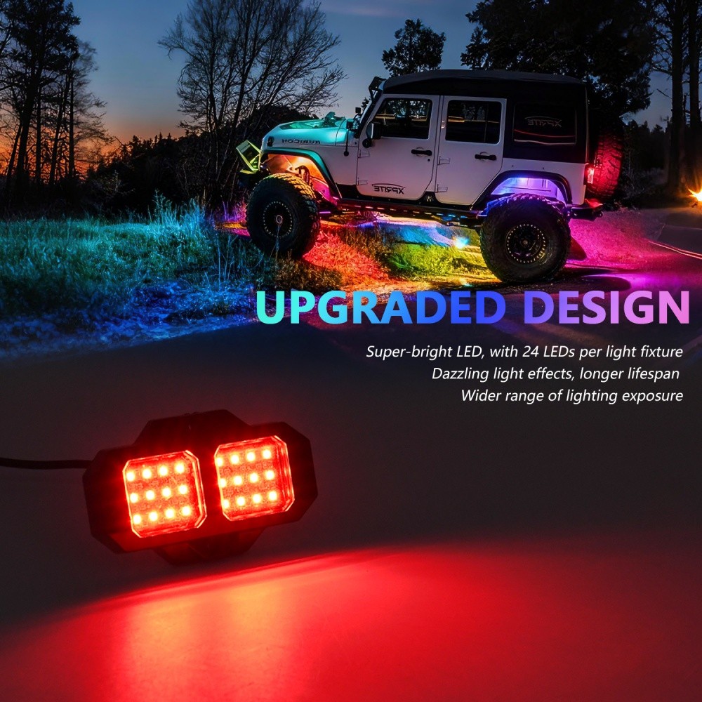 6x RGB LED Pods Rock Light Kit Underbody Glow Neon Lamp Bluetooth Music Control