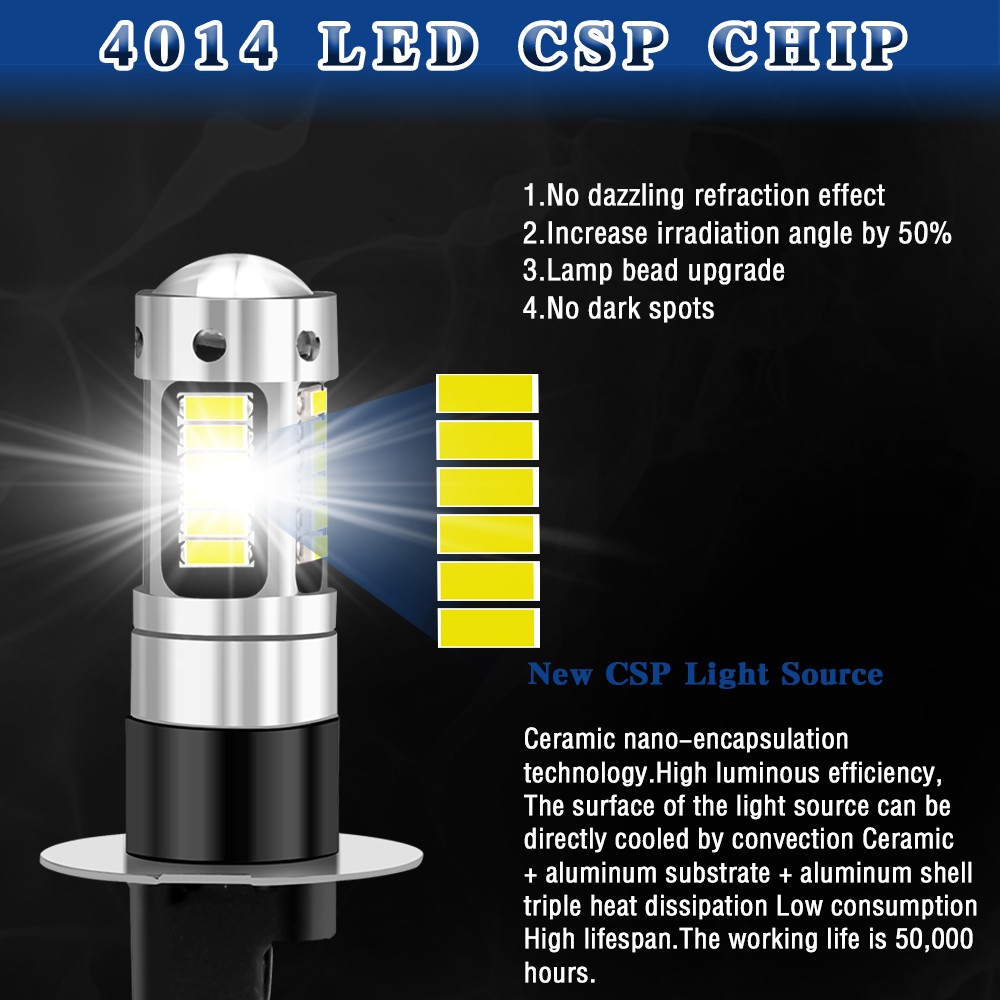 2x H3 LED 100W Extremely Bright 6000K Cool White Fog Light Lamp Driving Bulbs