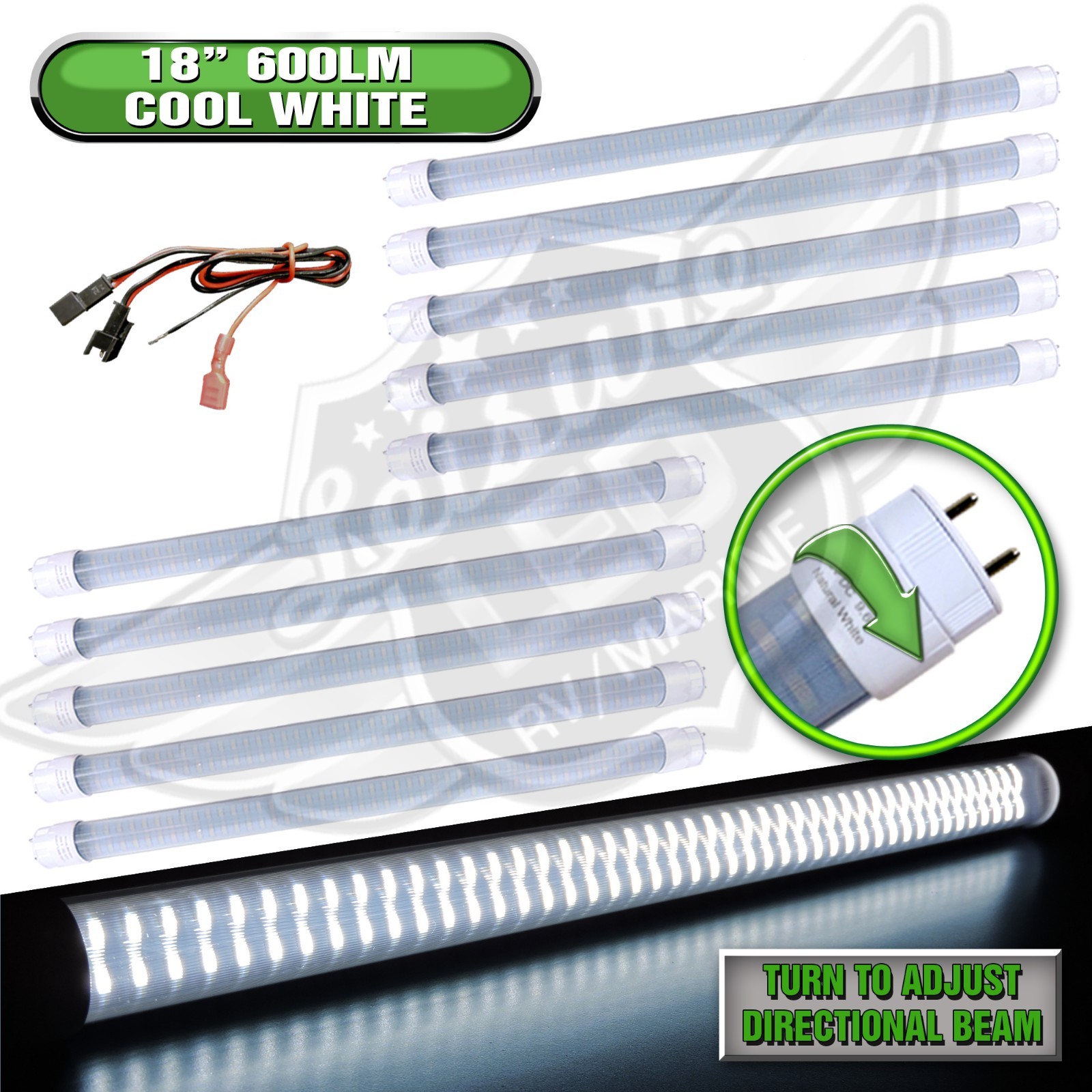 10PC 12V DC RV Marine F15T8 LED Tube Light 9W 18″(17-3/4″ pin to pin) CW 600 lm