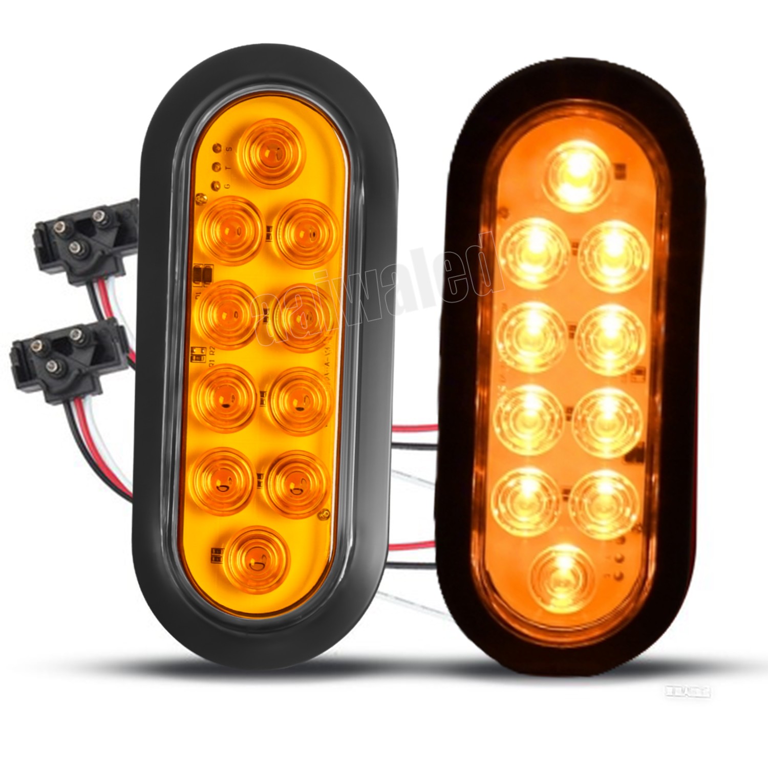 Amber 6″ Oval Trailer Lights 10 LED Stop Turn Tail Truck Sealed Grommet Plug DOT