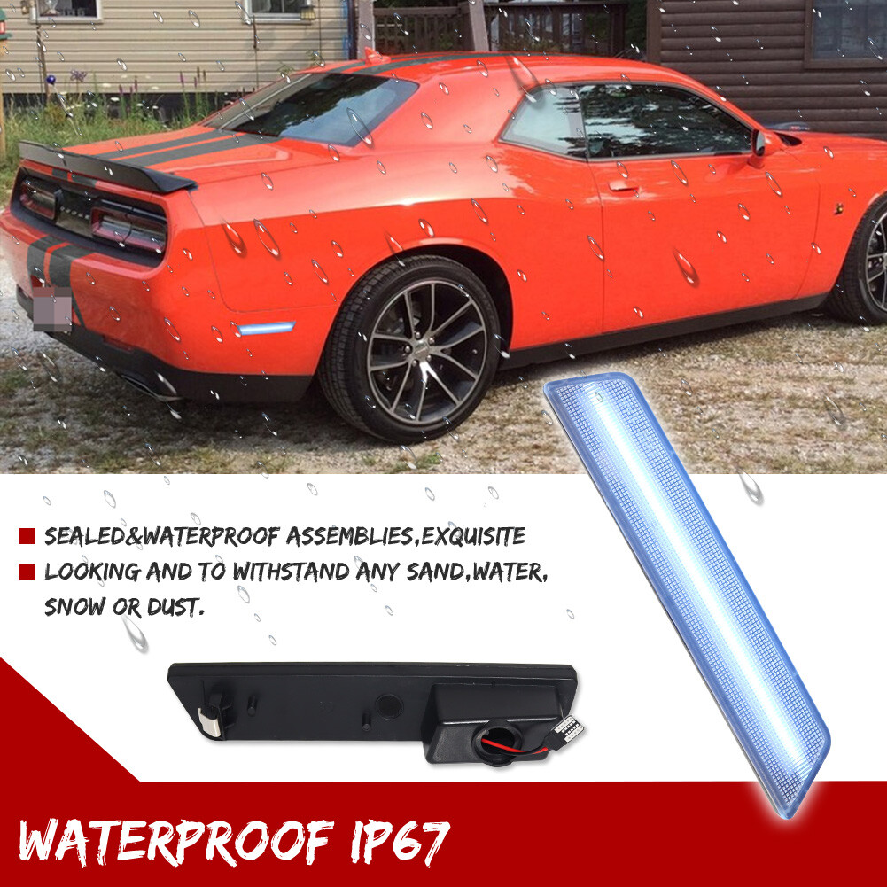 For 08-14 Dodge Challenger Clear Lens Ice Blue Full LED Rear Side Marker Lights